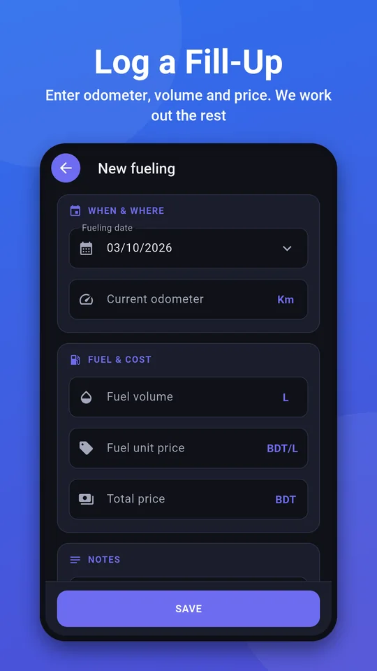 The new fill-up form
